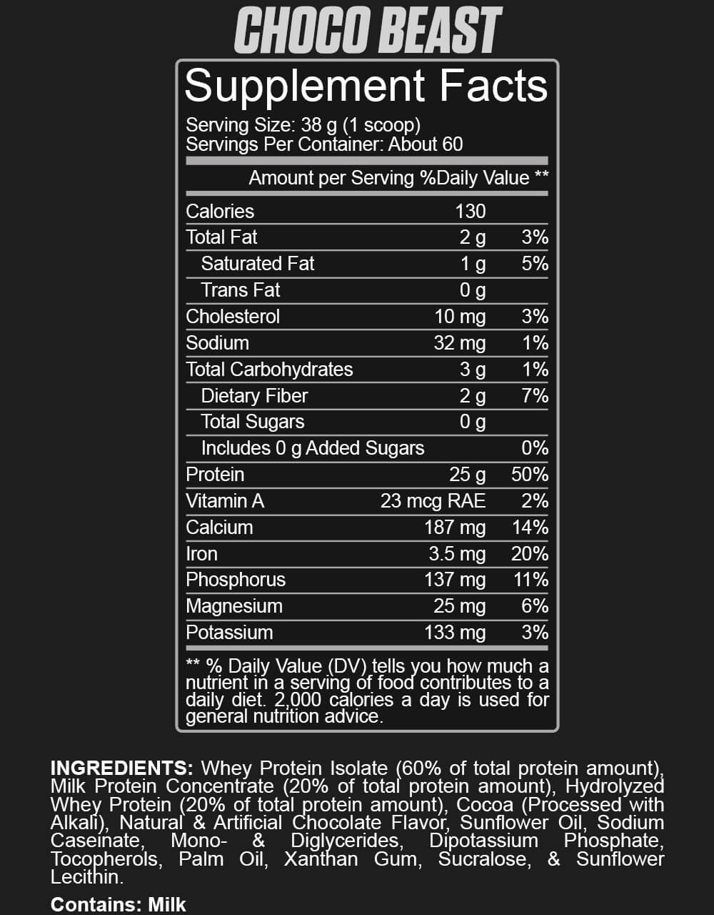 Supplement Facts - Choco Beast