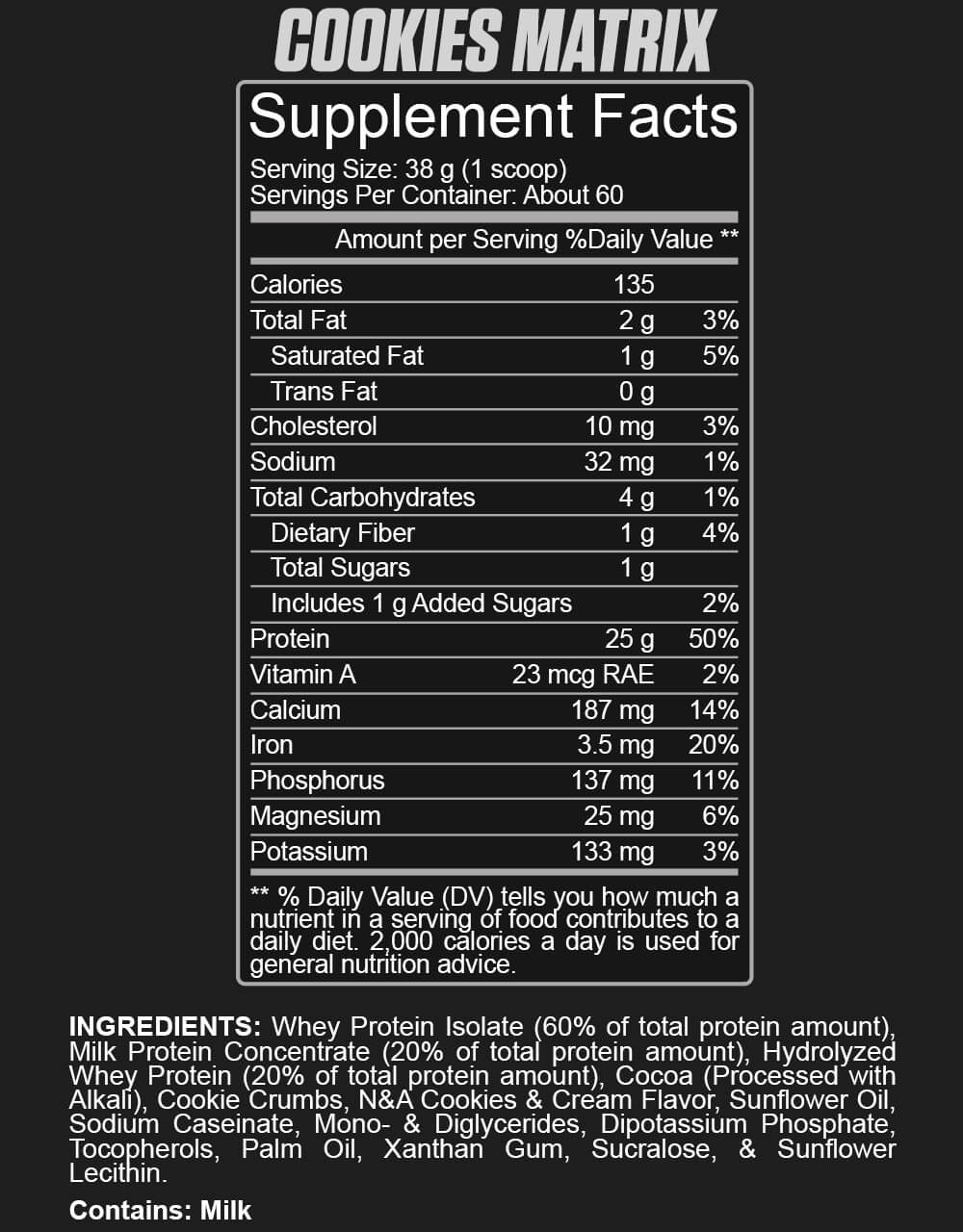 Supplement Facts - Cookies Matrix