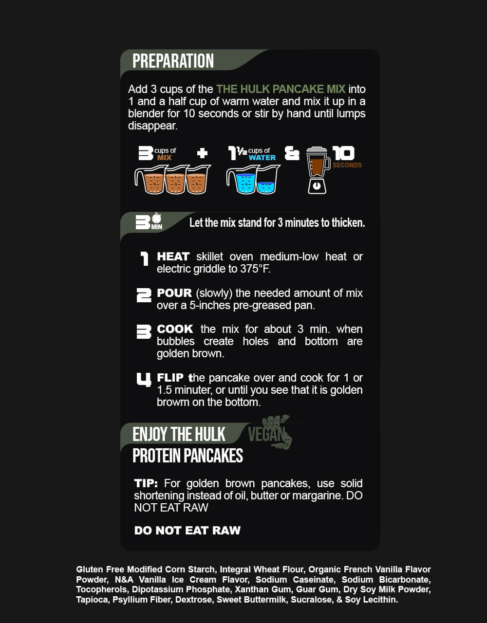 Vanilla Buttermilk vegan pancake protein preparation instructions - plant protein pancakes cooking guide