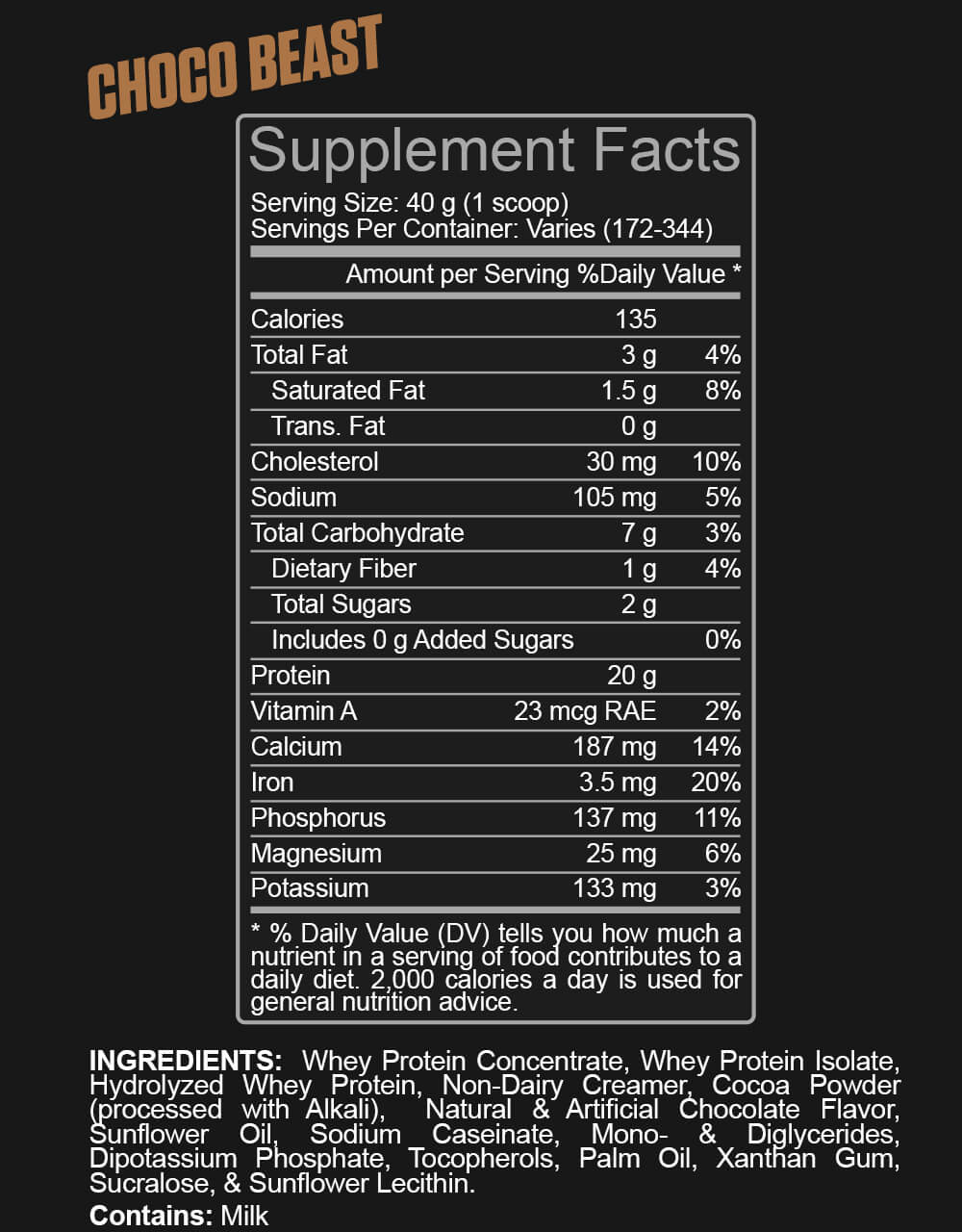 Supplement Facts - Choco Beast