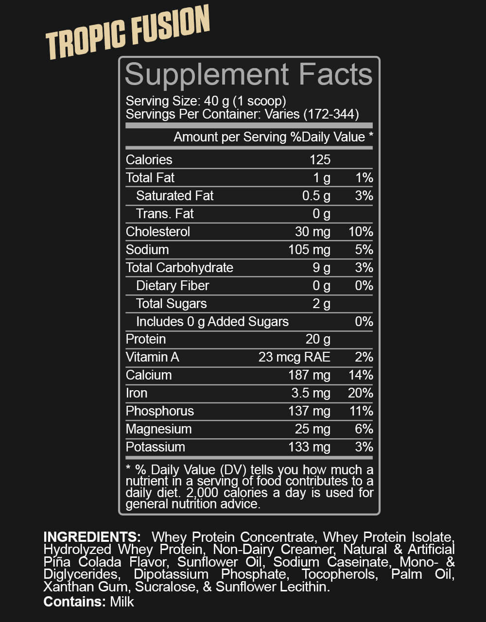 Supplement Facts - Tropic Fusion