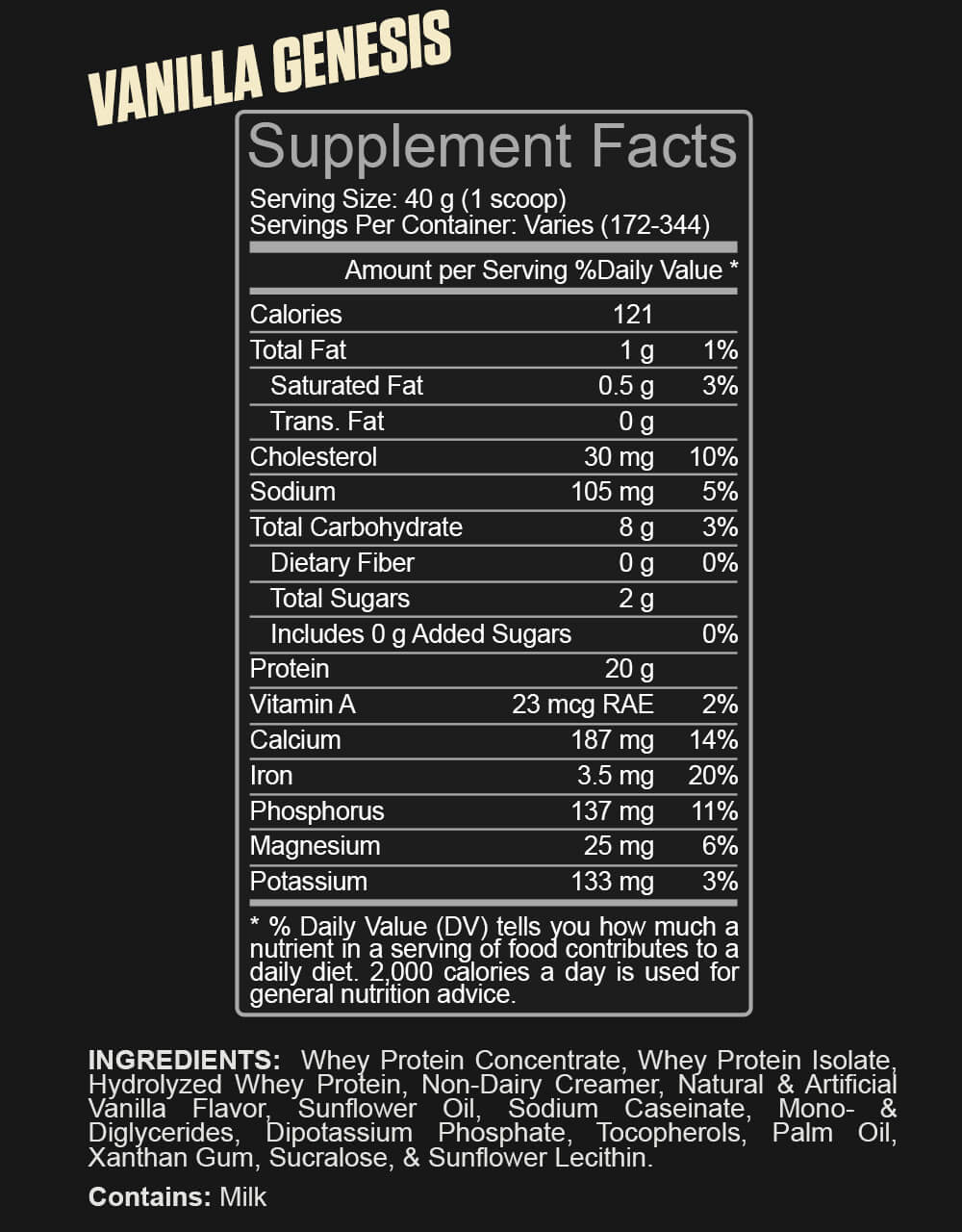 Supplement Facts - Vanilla Genesis