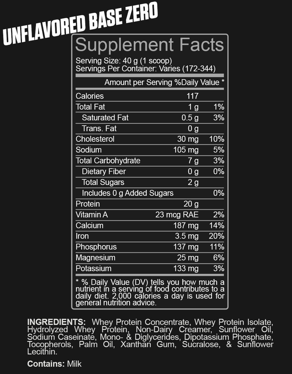 Supplement Facts - Unflavored Base Zero