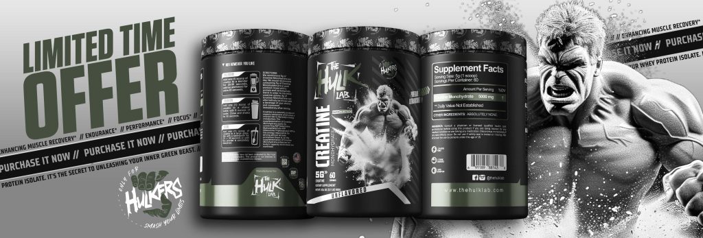 The Hulk Lab Creatine Monohydrate unflavored 300g and 500g muscle performance supplement